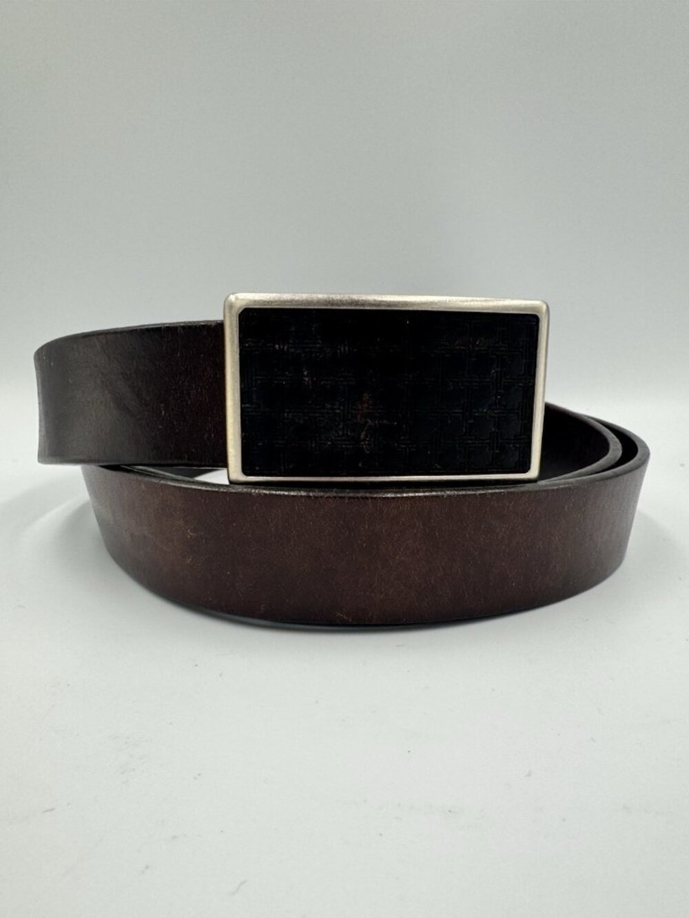 Tumi Vintage Brown Leather Dress Belt Plaque Buckle